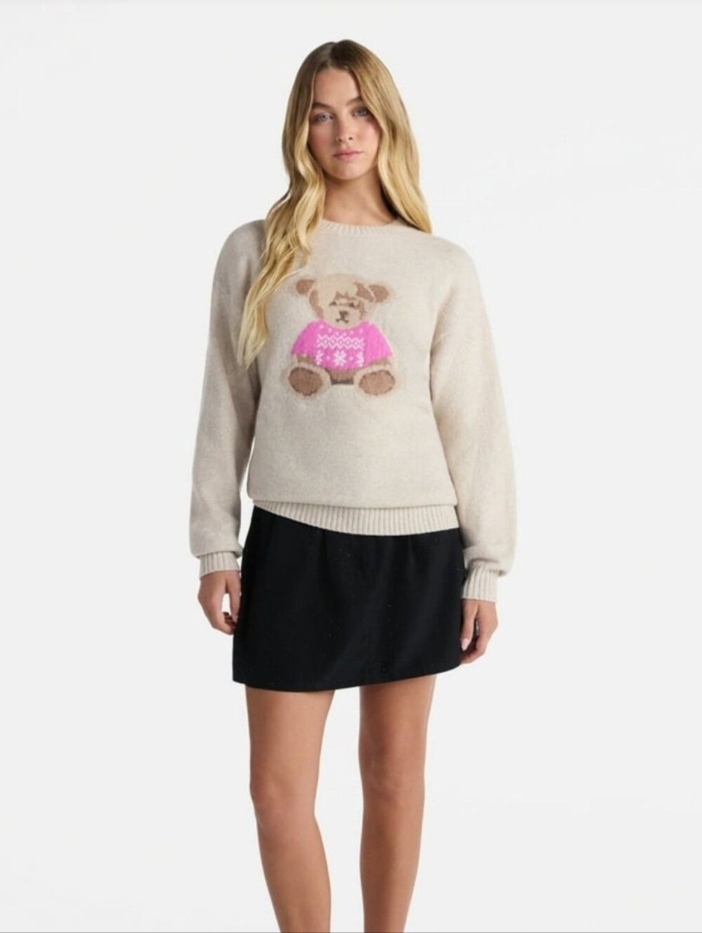 Fashion Icon Teddy Bear Sweater MED NWT
